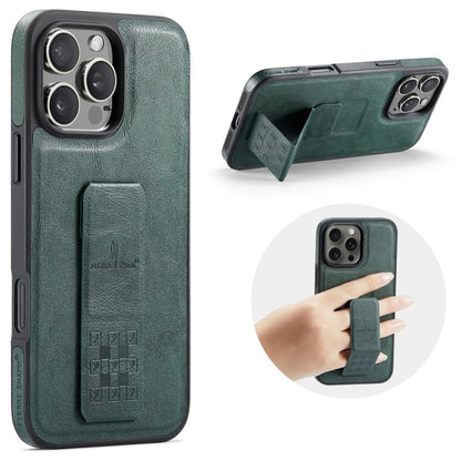 For iPhone 16 Pro Fierre Shann Oil Wax Cow Leather Holder Back Phone Case(Green) - iPhone 16 Pro Cases by FIERRE SHANN | Online Shopping UK | buy2fix