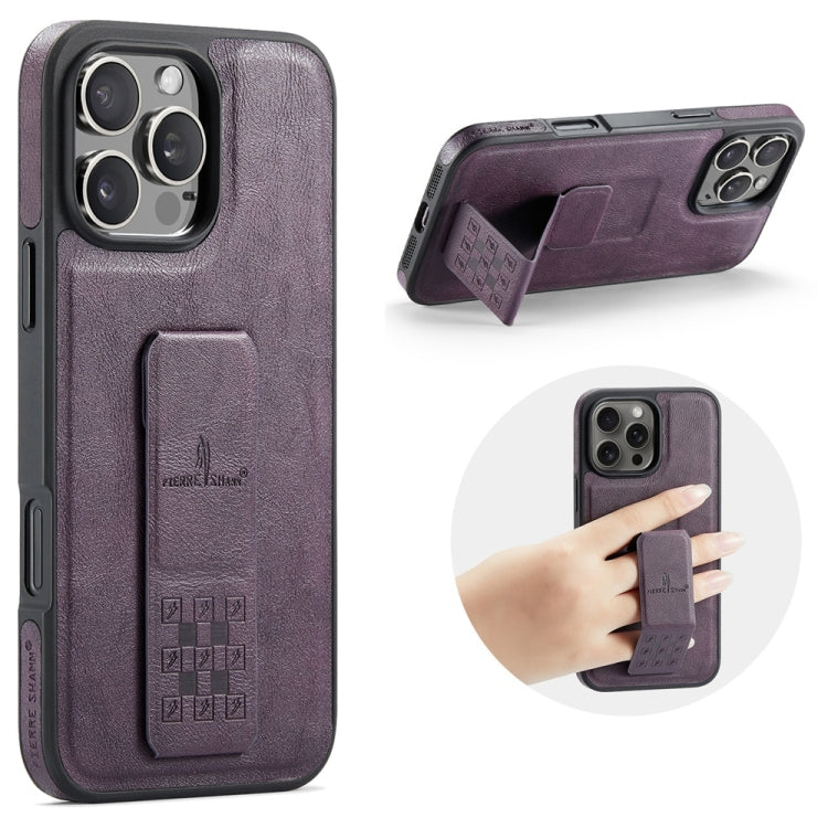 For iPhone 16 Pro Fierre Shann Oil Wax Cow Leather Holder Back Phone Case(Purple) - iPhone 16 Pro Cases by FIERRE SHANN | Online Shopping UK | buy2fix