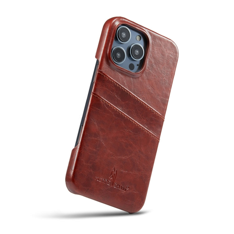 For iPhone 16 Pro Fierre Shann Retro Oil Wax Texture Card Slots PU Leather Phone Case(Brown) - iPhone 16 Pro Cases by FIERRE SHANN | Online Shopping UK | buy2fix