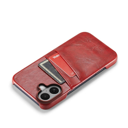 For iPhone 16 Plus Fierre Shann Retro Oil Wax Texture Card Slots PU Leather Phone Case(Red) - iPhone 16 Plus Cases by FIERRE SHANN | Online Shopping UK | buy2fix