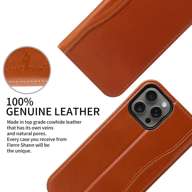 For iPhone 16 Pro Max Fierre Shann Cowhide Leather Flip Leather Phone Case(Brown) - iPhone 16 Pro Max Cases by FIERRE SHANN | Online Shopping UK | buy2fix