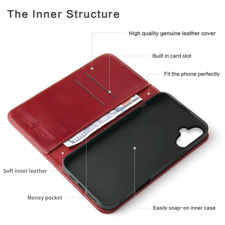 For iPhone 16 Fierre Shann Cowhide Leather Flip Leather Phone Case(Red) - iPhone 16 Cases by FIERRE SHANN | Online Shopping UK | buy2fix