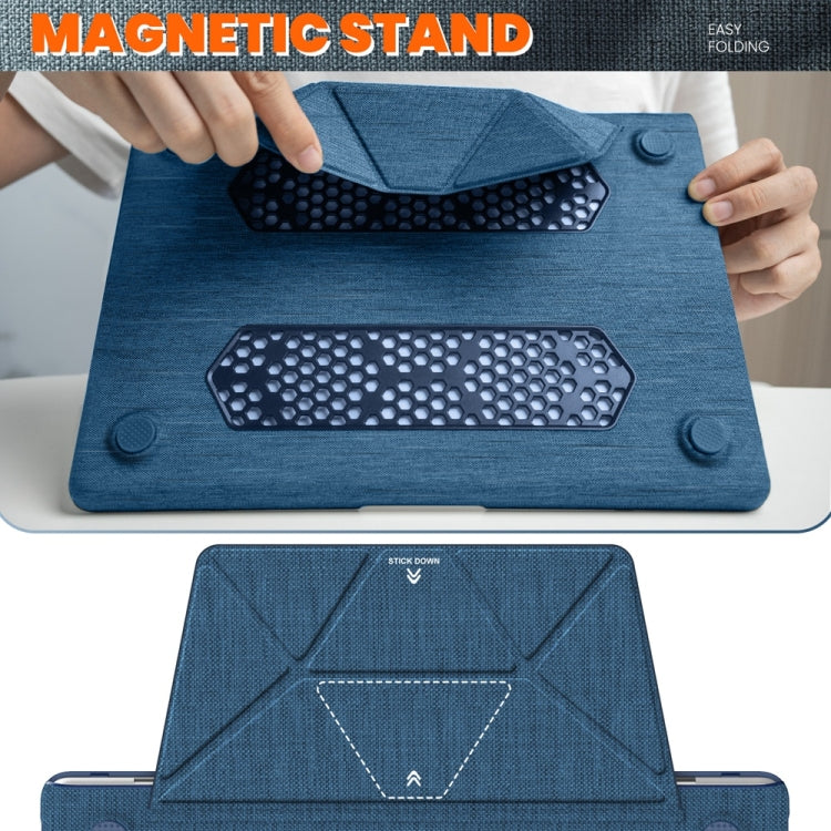 For MacBook Air 15.3 inch A3114 / A2941 Fabric Magnetic Holder Laptop Protective Case(Navy Blue) - MacBook Air Cases by buy2fix | Online Shopping UK | buy2fix