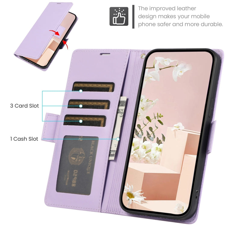 For Samsung Galaxy S25 / S24 5G Side Buckle RFID Anti-theft Leather Phone Case(Light Purple) - Galaxy S25 5G Cases by buy2fix | Online Shopping UK | buy2fix