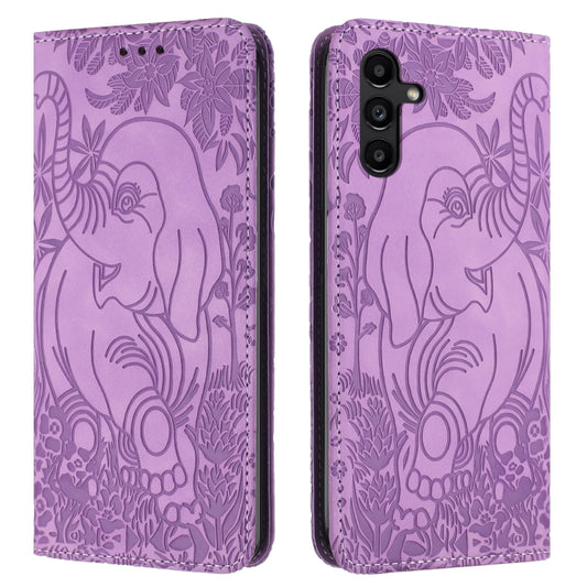 For Samsung Galaxy S25 5G Retro Elephant Embossed Leather Phone Case(Purple) - Galaxy S25 5G Cases by buy2fix | Online Shopping UK | buy2fix