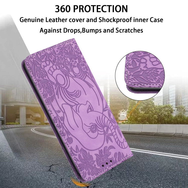 For Samsung Galaxy S25 5G Retro Elephant Embossed Leather Phone Case(Purple) - Galaxy S25 5G Cases by buy2fix | Online Shopping UK | buy2fix