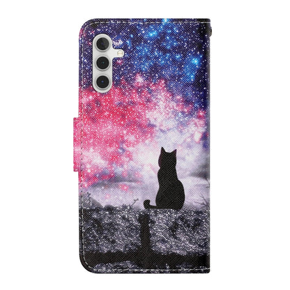 For Samsung Galaxy S25 5G Colored Drawing Pattern Leather Phone Case(Star Sky Cat) - Galaxy S25 5G Cases by buy2fix | Online Shopping UK | buy2fix