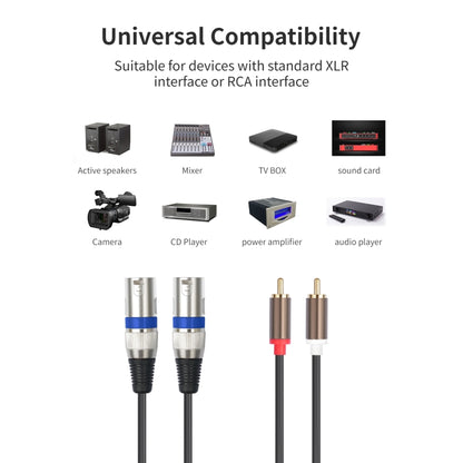 2 RCA Male to 2 XLR 3pin Male Audio Cable, Length:1.5m(Black Silver) - RCA Cable by buy2fix | Online Shopping UK | buy2fix