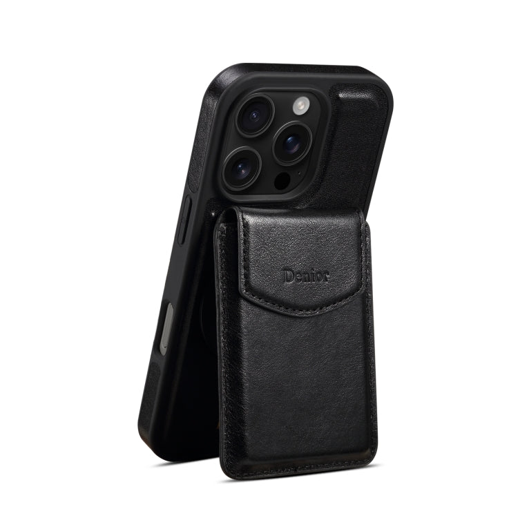 For iPhone 16 Pro Denior D22 Genuine Leather MagSafe Holder Detachable Card Slot Phone Case(Black) - iPhone 16 Pro Cases by Denior | Online Shopping UK | buy2fix