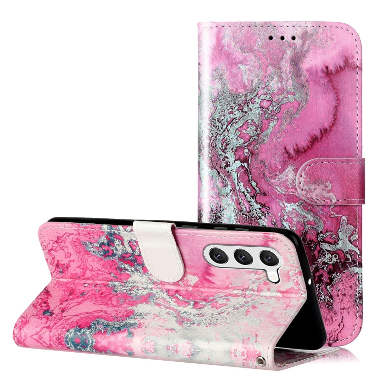 For Samsung Galaxy S25+ 5G Colored Drawing Marble Pattern Leather Phone Case(Pink Seawater) - Galaxy S25+ 5G Cases by buy2fix | Online Shopping UK | buy2fix