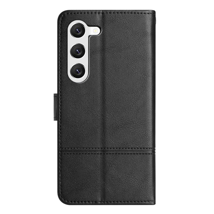 For Samsung Galaxy S25+ 5G Cowhide Texture Stitching Leather Phone Case(Black) - Galaxy S25+ 5G Cases by buy2fix | Online Shopping UK | buy2fix