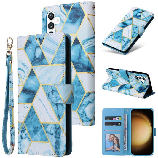 For Samsung Galaxy S25+ 5G Marble Bronzing Stitching Leather Phone Case(Blue) - Galaxy S25+ 5G Cases by buy2fix | Online Shopping UK | buy2fix