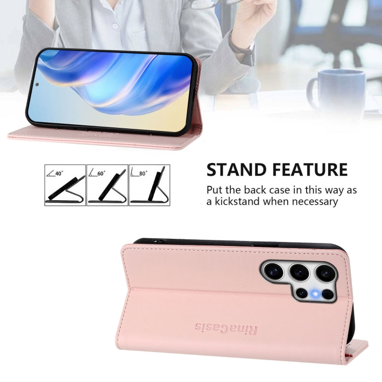 For Samsung Galaxy S25 Ultra 5G RC01 Dual-Folded Magnetic Suction RFID Leather Phone Case(Pink) - Galaxy S25 Ultra 5G Cases by buy2fix | Online Shopping UK | buy2fix