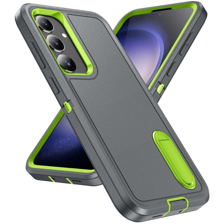 For Samsung Galaxy S24+ / S25+ 5G Rugged PC Hybrid Silicone Phone Case with Holder(Grey+Fresh Green) - Galaxy S25+ 5G Cases by buy2fix | Online Shopping UK | buy2fix