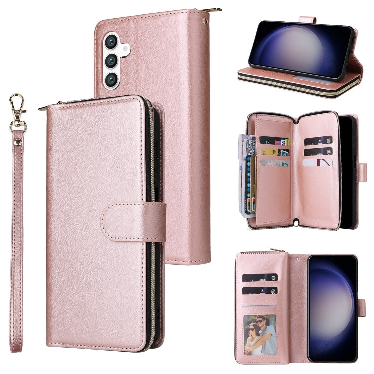 For Samsung Galaxy S25 5G 9-Card Slots Zipper Wallet Bag Leather Phone Case(Rose Gold) - Galaxy S25 5G Cases by buy2fix | Online Shopping UK | buy2fix