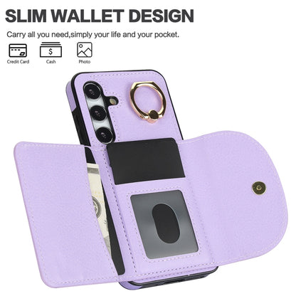 For Samsung Galaxy S25 5G Ring Holder Card Bag Skin Feel Phone Case(Purple) - Galaxy S25 5G Cases by buy2fix | Online Shopping UK | buy2fix