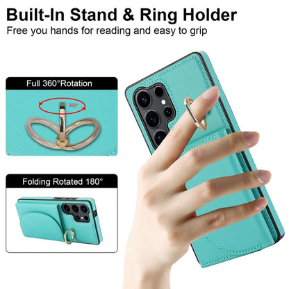 For Samsung Galaxy S25 Ultra 5G Ring Holder Card Bag Skin Feel Phone Case(Green) - Galaxy S25 Ultra 5G Cases by buy2fix | Online Shopping UK | buy2fix