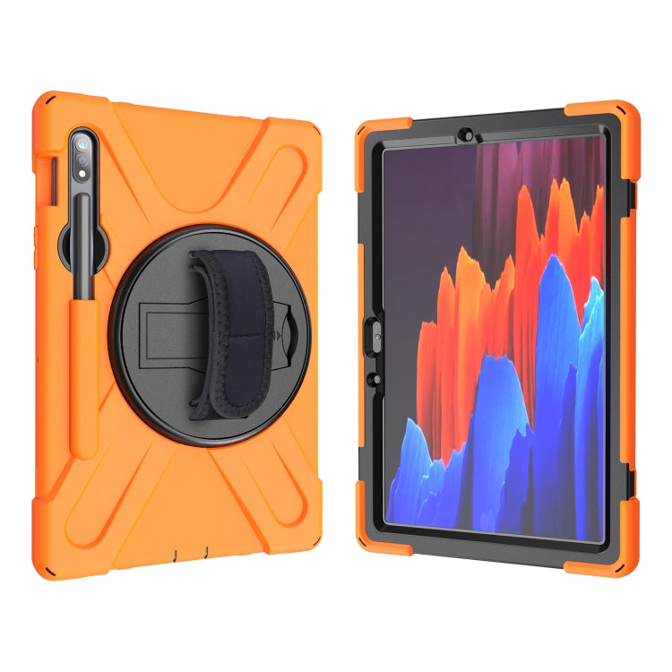 For Samsung Galaxy Tab S9 / Galaxy Tab S8 / Galaxy Tab S7 (2020) T870 Shockproof Colorful Silicone + PC Protective Case with Holder & Shoulder Strap & Hand Strap & Pen Slot(Orange) - Galaxy Tab S8 Cases by buy2fix | Online Shopping UK | buy2fix