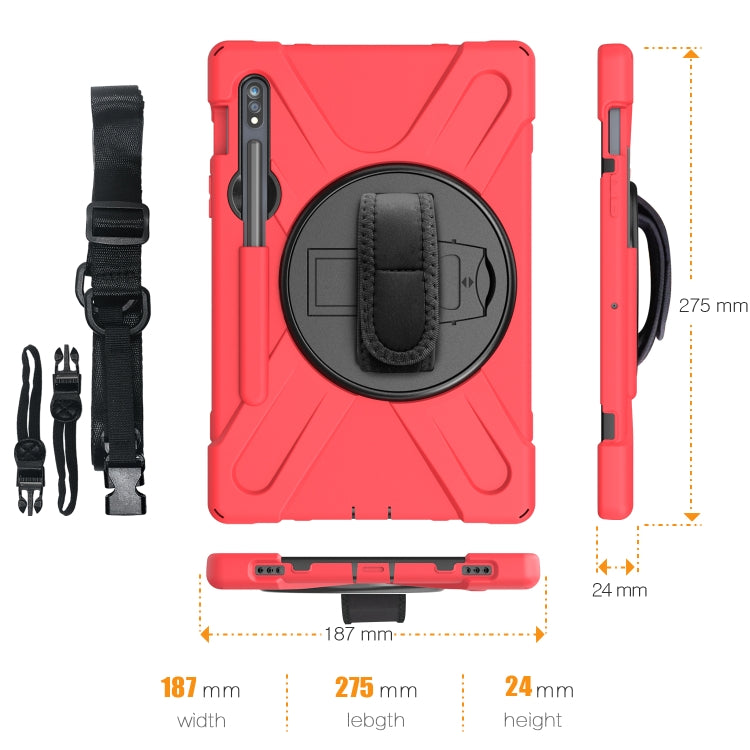 For Samsung Galaxy Tab S9 / Galaxy Tab S8 / Galaxy Tab S7 (2020) T870 Shockproof Colorful Silicone + PC Protective Case with Holder & Shoulder Strap & Hand Strap & Pen Slot(Red) - Galaxy Tab S8 Cases by buy2fix | Online Shopping UK | buy2fix