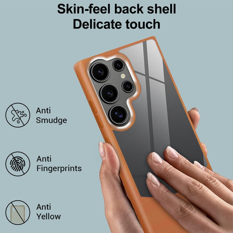 For Samsung Galaxy S25 5G Litchi Texture TPU Hybrid Acrylic Phone Case(Grey) - Galaxy S25 5G Cases by buy2fix | Online Shopping UK | buy2fix