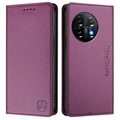 For OnePlus 11 RC01 Dual-Folded Magnetic Suction RFID Leather Phone Case(Violet) - OnePlus Cases by buy2fix | Online Shopping UK | buy2fix