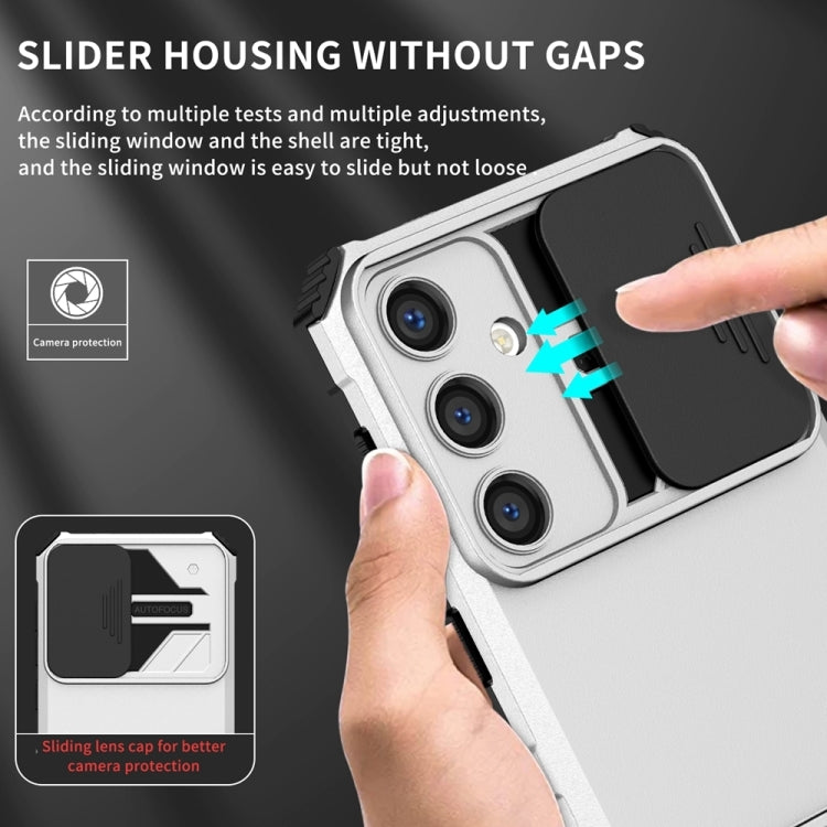 For Samsung Galaxy S25+ 5G Stereoscopic Holder Sliding Camshield Phone Case(White) - Galaxy S25+ 5G Cases by buy2fix | Online Shopping UK | buy2fix