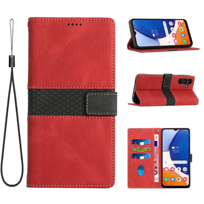 For Samsung Galaxy S25+ 5G Grid Stitching Leather Phone Case with Lanyard(Red) - Galaxy S25+ 5G Cases by buy2fix | Online Shopping UK | buy2fix