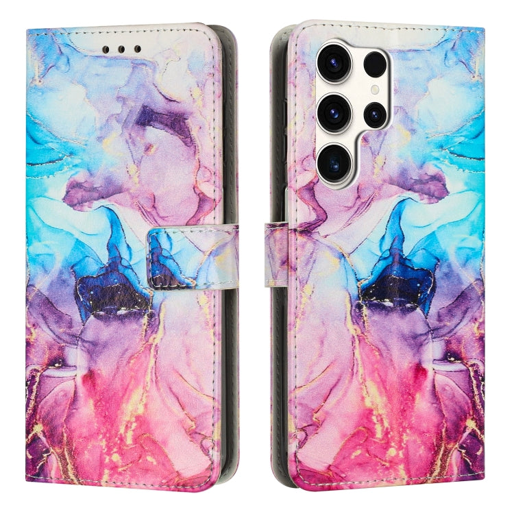 For Samsung Galaxy S25 Ultra 5G Painted Marble Pattern Leather Phone Case(Pink Purple) - Galaxy S25 Ultra 5G Cases by buy2fix | Online Shopping UK | buy2fix