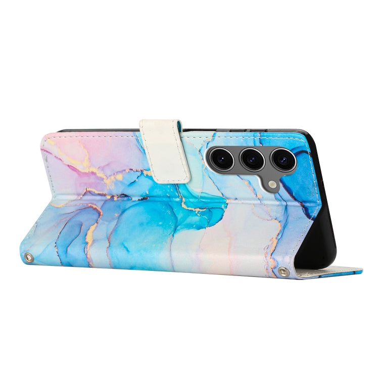 For Samsung Galaxy S25+ 5G Painted Marble Pattern Leather Phone Case(Pink Green) - Galaxy S25+ 5G Cases by buy2fix | Online Shopping UK | buy2fix