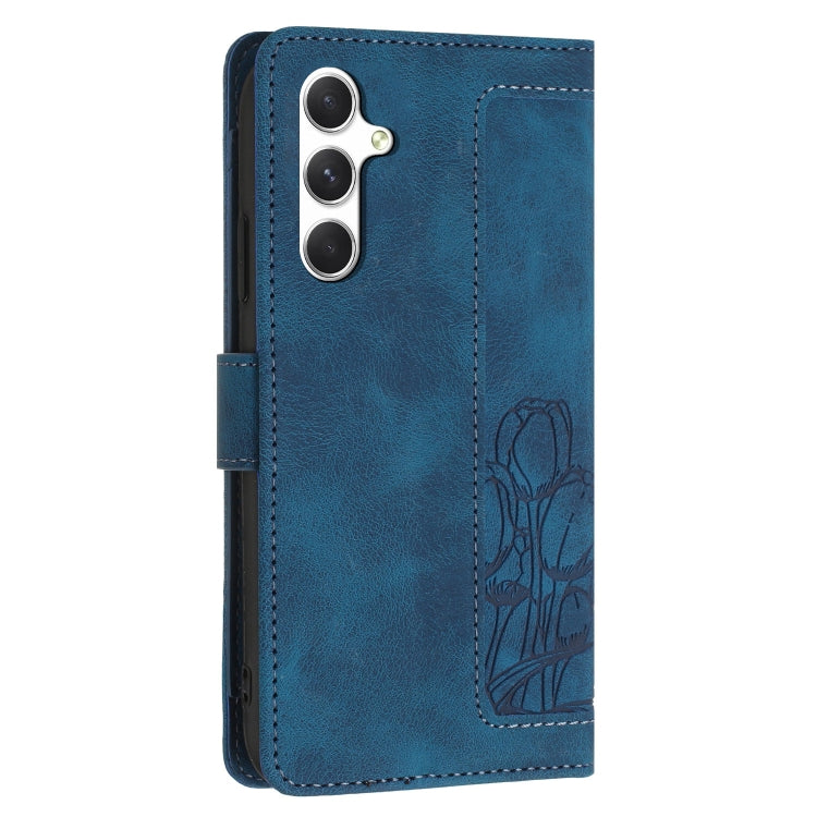 For Samsung Galaxy S25+ 5G Tulips Embossed Leather Phone Case with Lanyard(Blue) - Galaxy S25+ 5G Cases by buy2fix | Online Shopping UK | buy2fix