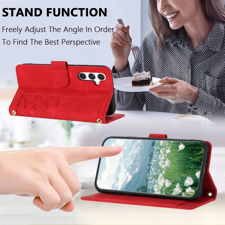 For Samsung Galaxy S25 5G Tulips Embossed Leather Phone Case with Lanyard(Red) - Galaxy S25 5G Cases by buy2fix | Online Shopping UK | buy2fix