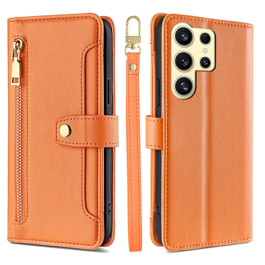 For Samsung Galaxy S25 Ultra 5G Sheep Texture Cross-body Zipper Wallet Leather Phone Case(Orange) - Galaxy S25 Ultra 5G Cases by buy2fix | Online Shopping UK | buy2fix