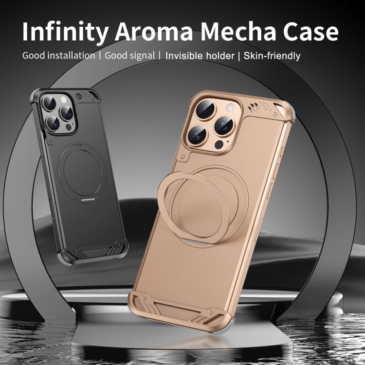 For iPhone 16 Pro R-JUST RJ63-1 Frameless Aroma Mecha MagSafe Holder Phone Case(Desert Gold) - iPhone 16 Pro Cases by R-JUST | Online Shopping UK | buy2fix