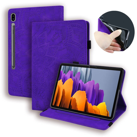 For Samsung Galaxy Tab S8 / Galaxy Tab S7 Calf Texture Embossed Horizontal Flip Leather Case with Holder & Card Slots & Photo Frame(Purple) - Galaxy Tab S8 Cases by buy2fix | Online Shopping UK | buy2fix