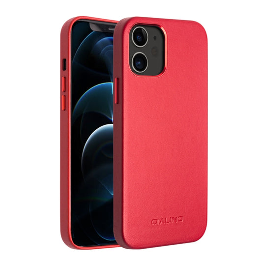 For iPhone 12 / 12 Pro QIALINO Shockproof Cowhide Leather Protective Case(Red) - iPhone 12 / 12 Pro Cases by QIALINO | Online Shopping UK | buy2fix