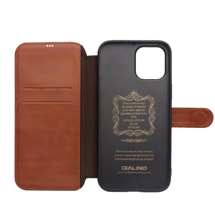 For iPhone 12 mini QIALINO Business Magnetic Horizontal Flip Leather Case with Card Slots & Wallet (Light Brown) - iPhone 12 mini Cases by QIALINO | Online Shopping UK | buy2fix