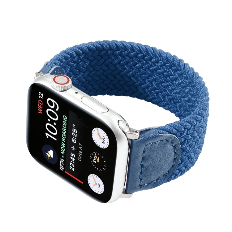 Nylon + Leather Braided Watch Band For Apple Watch Ultra 49mm&Watch Ultra 2 49mm / Series 9&8&7 45mm / SE 3&SE 2&6&SE&5&4 44mm / 3&2&1 42mm, Size:S(Blue) - Watch Bands by buy2fix | Online Shopping UK | buy2fix