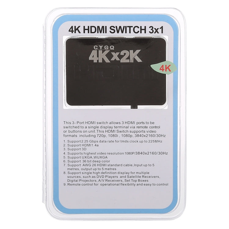 4K 3 Ports HDMI Switch with Remote Control - Switch by buy2fix | Online Shopping UK | buy2fix