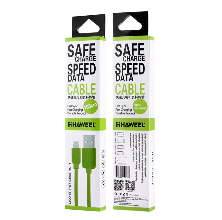 HAWEEL 1m High Speed 35 Cores 8 Pin to USB Sync Charging Cable for iPhone, iPad(Green) - Normal Style Cable by buy2fix | Online Shopping UK | buy2fix