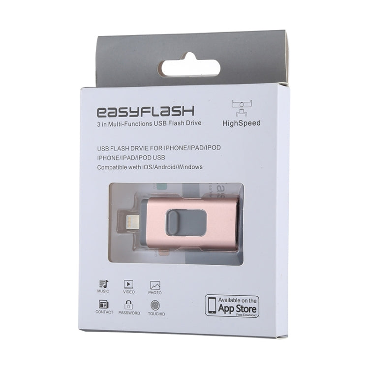 easyflash RQW-01B 3 in 1 USB 2.0 & 8 Pin & Micro USB 16GB Flash Drive(Rose Gold) - U Disk & Card Reader by buy2fix | Online Shopping UK | buy2fix