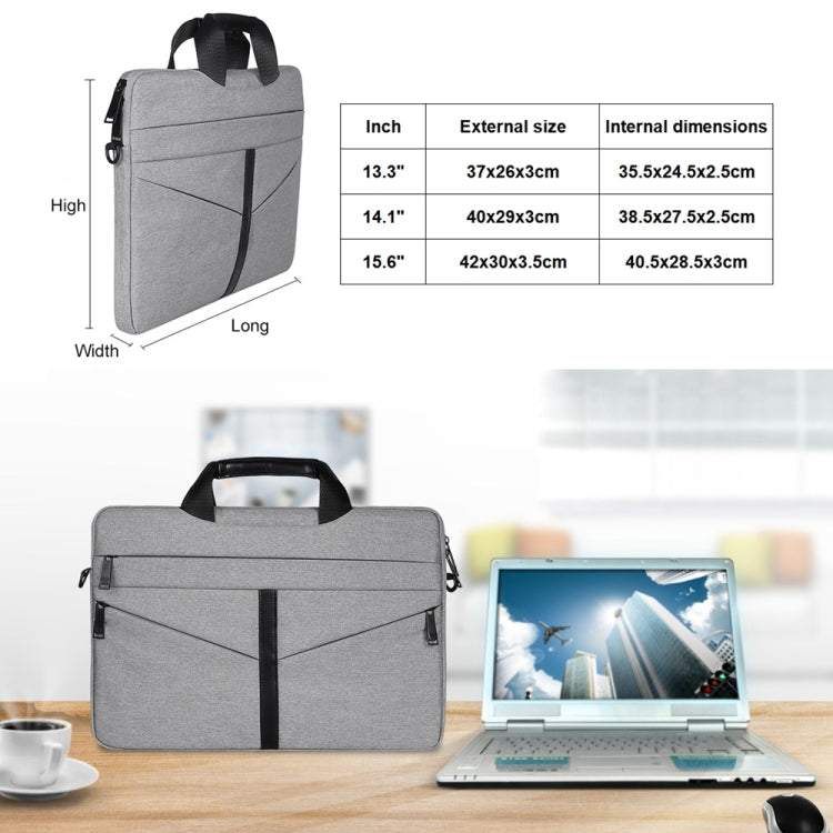 14.1 inch Breathable Wear-resistant Fashion Business Shoulder Handheld Zipper Laptop Bag with Shoulder Strap (Dark Gray) - 14.1 inch by buy2fix | Online Shopping UK | buy2fix