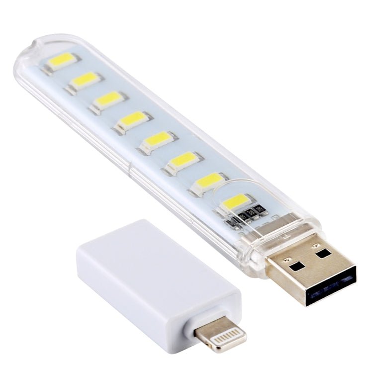8LEDs 5V 200LM USB LED Book Light Portable Night Light, with 8 Pin Adapter(White Light) - USB Light by buy2fix | Online Shopping UK | buy2fix
