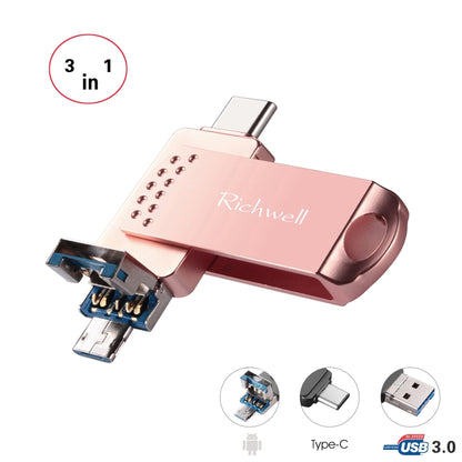 Richwell 3 in 1 32G Type-C + Micro USB + USB 3.0 Metal Flash Disk with OTG Function(Rose Gold) - U Disk & Card Reader by Richwell | Online Shopping UK | buy2fix