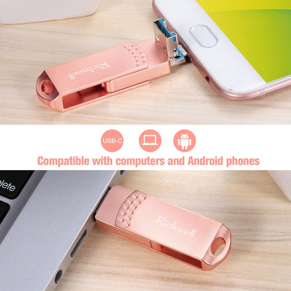 Richwell 3 in 1 32G Type-C + Micro USB + USB 3.0 Metal Flash Disk with OTG Function(Rose Gold) - U Disk & Card Reader by Richwell | Online Shopping UK | buy2fix