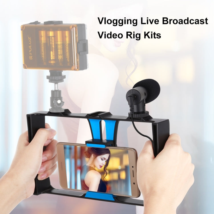 PULUZ 2 in 1 Live Broadcast Smartphone Video Rig + Microphone Kits for iPhone, Galaxy, Huawei, Xiaomi, HTC, LG, Google, and Other Smartphones(Blue) - Camera Cage by PULUZ | Online Shopping UK | buy2fix