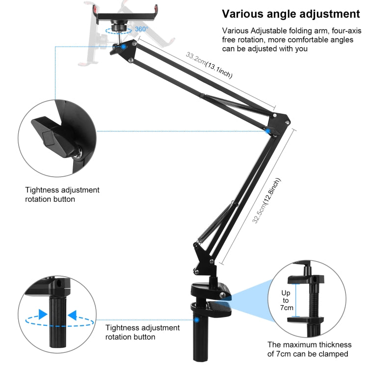 PULUZ Live Broadcast Desktop Articulating Arm Holder with Tablet Clamp (Black) - Lazy Bracket by PULUZ | Online Shopping UK | buy2fix