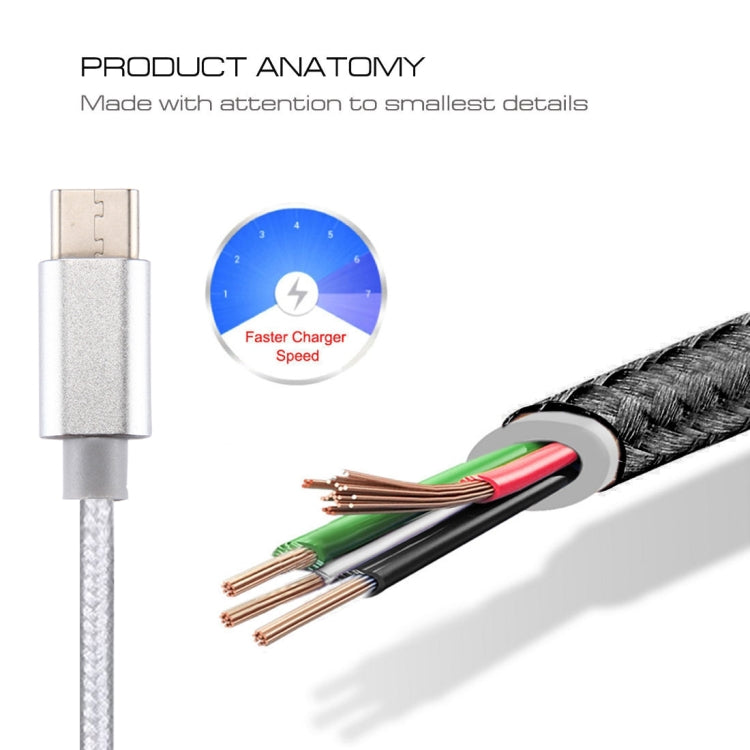 Knit Texture USB to USB-C / Type-C Data Sync Charging Cable, Cable Length: 3m, 3A Total Output, 2A Transfer Data(Silver) - USB-C & Type-C Cable by buy2fix | Online Shopping UK | buy2fix