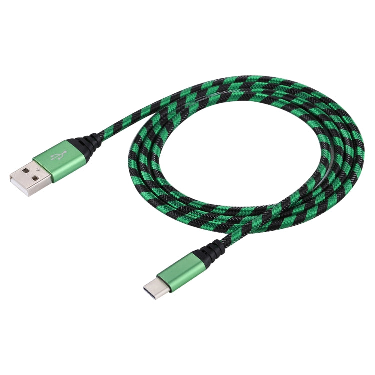 1m USB to USB-C / Type-C Nylon Weave Style Data Sync Charging Cable(Green) - USB-C & Type-C Cable by buy2fix | Online Shopping UK | buy2fix