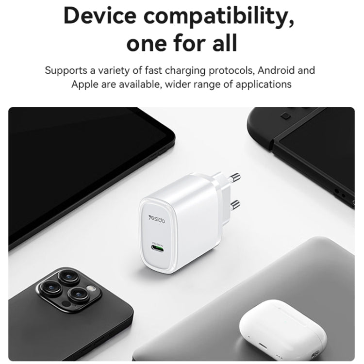 Yesido YC57C PD 20W USB-C / Type-C Port Quick Charger with Type-C to Type-C Cable, EU Plug (White) - USB Charger by Yesido | Online Shopping UK | buy2fix