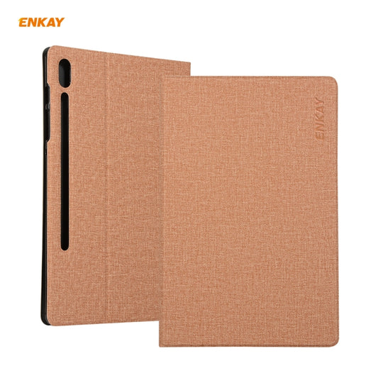 For Samsung Galaxy Tab S8 / Galaxy Tab S7 11.0 T870 / T875 ENKAY Coarse Cloth Pattern PU Leather + TPU Smart Case with Holder & Sleep / Wake-up Function(Light Brown) - Galaxy Tab S8 Cases by ENKAY | Online Shopping UK | buy2fix